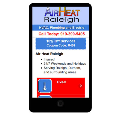 Mobile phone app for Air Heat Raleigh before they got their new mobile responsive website redesign